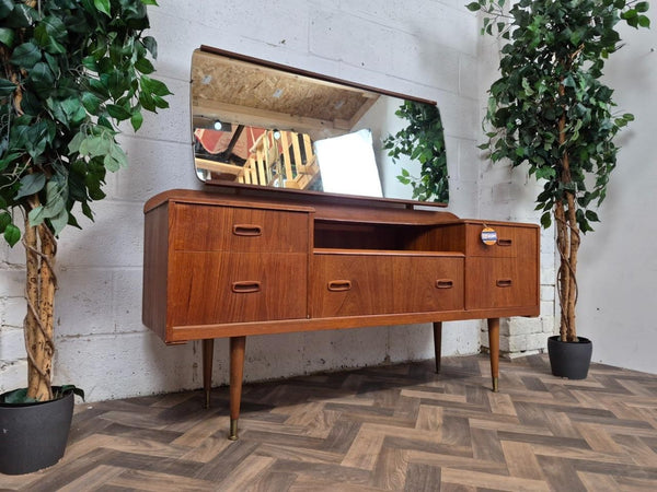 Vintage Mid-Century Teak Dressing Table With Mirror Danish Scandi MCM Retro