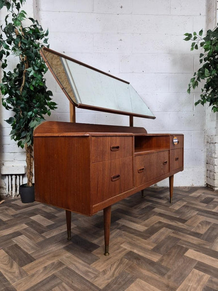 Vintage Mid-Century Teak Dressing Table With Mirror Danish Scandi MCM Retro