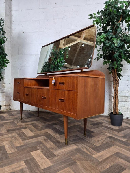 Vintage Mid-Century Teak Dressing Table With Mirror Danish Scandi MCM Retro