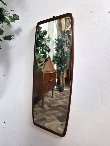 Vintage Mid-Century Asymmetric Teak Frame Wall Mirror Danish Scandi Retro MCM