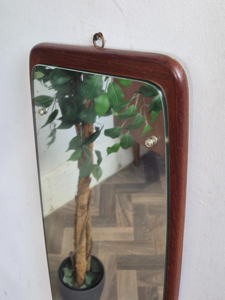 Vintage Mid-Century Asymmetric Teak Frame Wall Mirror Danish Scandi Retro MCM