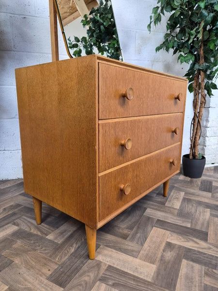 Vintage Mid-Century Meredew Blonde Oak 3 Drawer Dressing Chest & Mirror Retro