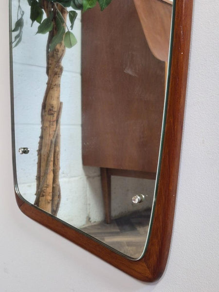 Vintage Mid-Century Asymmetric Teak Frame Wall Mirror Danish Scandi Retro MCM