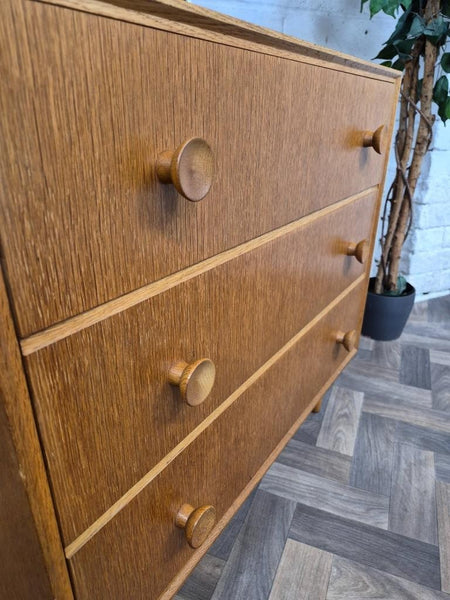 Vintage Mid-Century Meredew Blonde Oak 3 Drawer Dressing Chest & Mirror Retro