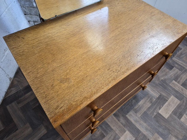Vintage Mid-Century Meredew Blonde Oak 3 Drawer Dressing Chest & Mirror Retro