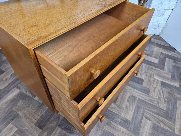 Vintage Mid-Century Meredew Blonde Oak 3 Drawer Dressing Chest & Mirror Retro
