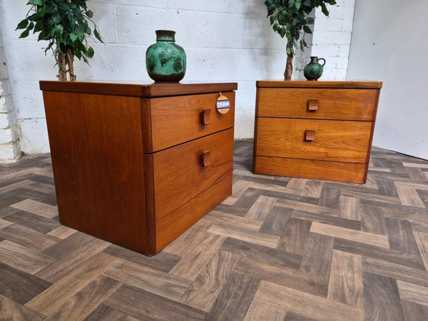 Pair Of Vintage Mid-Century Stag Cantata Teak 2 Drawer Bedside Chests Retro MCM