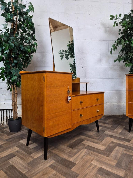 Vintage Mid-Century Bedroom Set Dressing Table & Drawers 60's Blonde Oak Retro