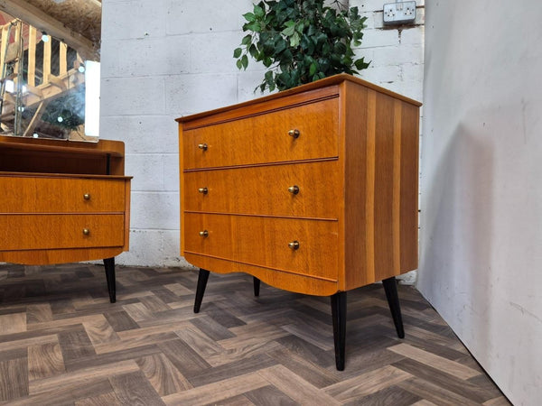 Vintage Mid-Century Bedroom Set Dressing Table & Drawers 60's Blonde Oak Retro