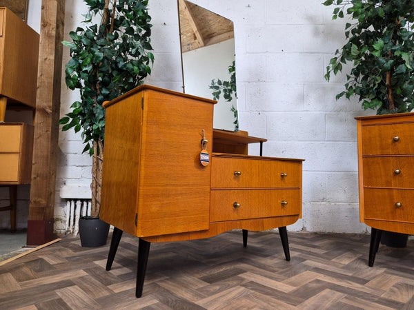 Vintage Mid-Century Bedroom Set Dressing Table & Drawers 60's Blonde Oak Retro