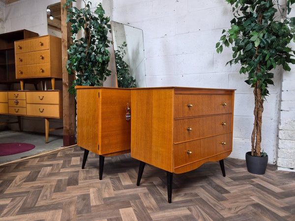 Vintage Mid-Century Bedroom Set Dressing Table & Drawers 60's Blonde Oak Retro
