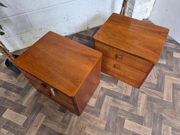Pair Of Vintage Mid-Century Stag Cantata Teak 2 Drawer Bedside Chests Retro MCM