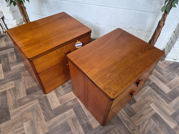 Pair Of Vintage Mid-Century Stag Cantata Teak 2 Drawer Bedside Chests Retro MCM