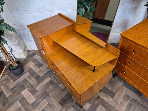 Vintage Mid-Century Bedroom Set Dressing Table & Drawers 60's Blonde Oak Retro