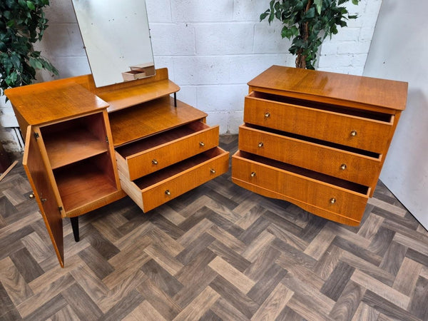 Vintage Mid-Century Bedroom Set Dressing Table & Drawers 60's Blonde Oak Retro