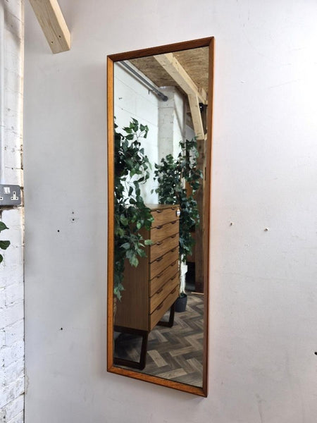 Vintage Mid-Century Rowley Long Teak Frame Wall Mirror Danish Scandi Retro MCM