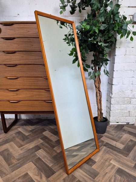 Vintage Mid-Century Rowley Long Teak Frame Wall Mirror Danish Scandi Retro MCM