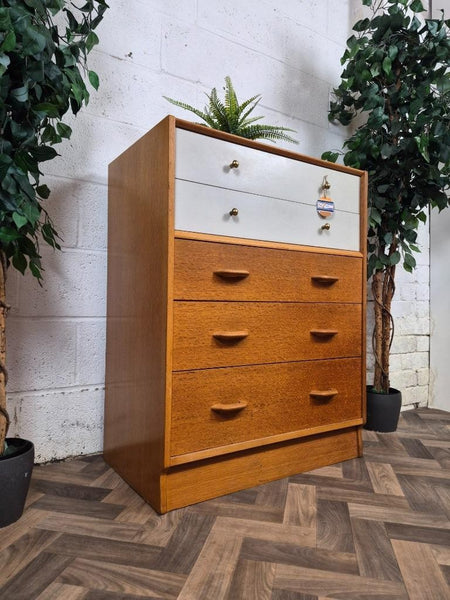 Vintage Mid-Century G Plan Brandon Oak & White Chest 5 Drawers Scandi Retro MCM