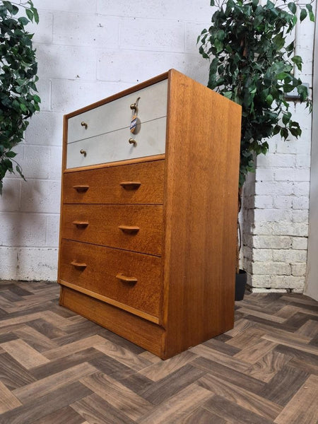 Vintage Mid-Century G Plan Brandon Oak & White Chest 5 Drawers Scandi Retro MCM