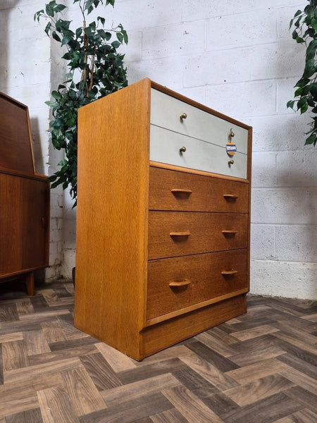 Vintage Mid-Century G Plan Brandon Oak & White Chest 5 Drawers Scandi Retro MCM