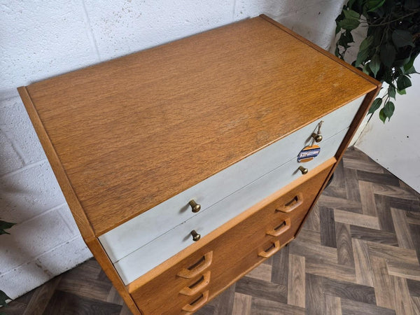 Vintage Mid-Century G Plan Brandon Oak & White Chest 5 Drawers Scandi Retro MCM