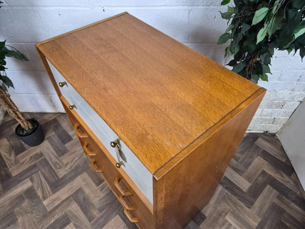 Vintage Mid-Century G Plan Brandon Oak & White Chest 5 Drawers Scandi Retro MCM
