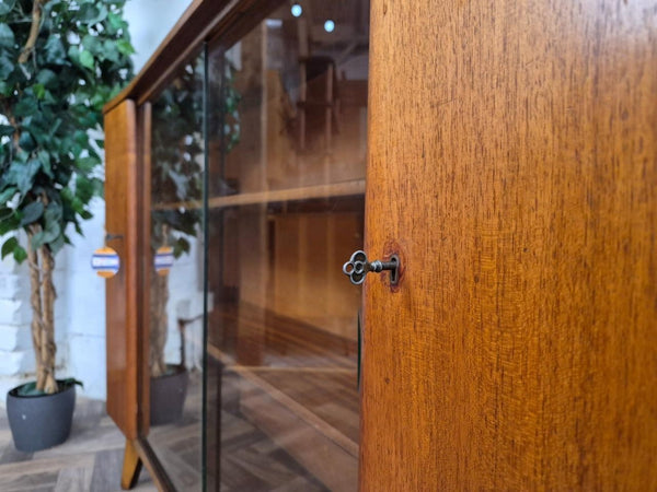 Vintage Mid-Century Nathan Walnut & Glass Slim Bookcase Sideboard Scandi Retro