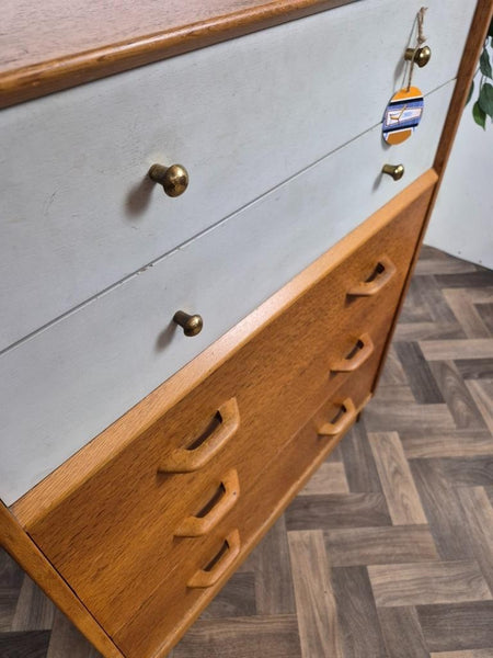 Vintage Mid-Century G Plan Brandon Oak & White Chest 5 Drawers Scandi Retro MCM