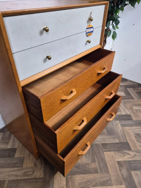 Vintage Mid-Century G Plan Brandon Oak & White Chest 5 Drawers Scandi Retro MCM