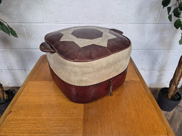 Vintage Mid-Century Sherborne Oxblood & White Vinyl Pouffe Foot Stool Retro 60's