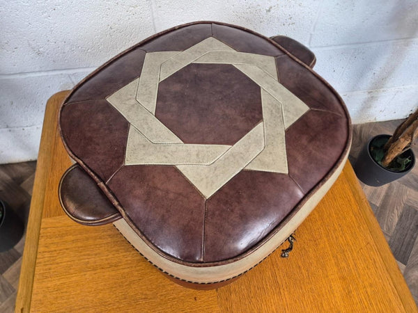 Vintage Mid-Century Sherborne Oxblood & White Vinyl Pouffe Foot Stool Retro 60's