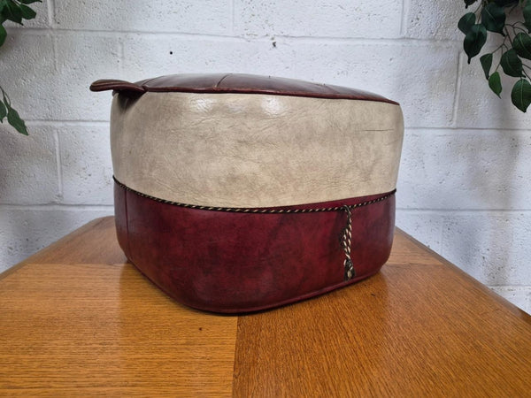 Vintage Mid-Century Sherborne Oxblood & White Vinyl Pouffe Foot Stool Retro 60's