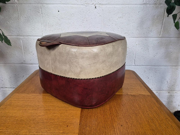 Vintage Mid-Century Sherborne Oxblood & White Vinyl Pouffe Foot Stool Retro 60's