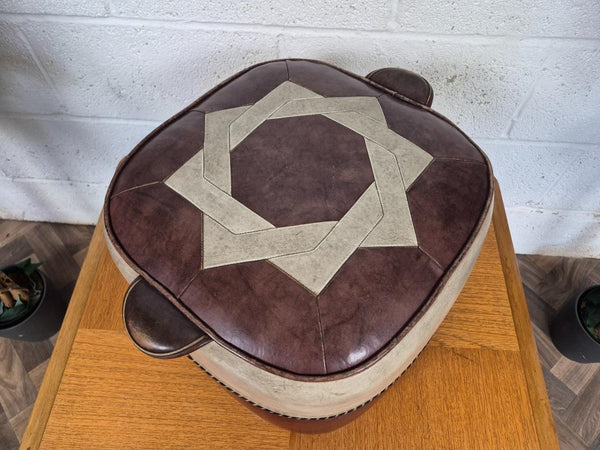 Vintage Mid-Century Sherborne Oxblood & White Vinyl Pouffe Foot Stool Retro 60's