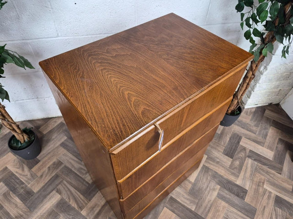 Vintage 1950's Liden Oak Plywood Chest Of 5 Drawers Mid-Century Scandi Retro