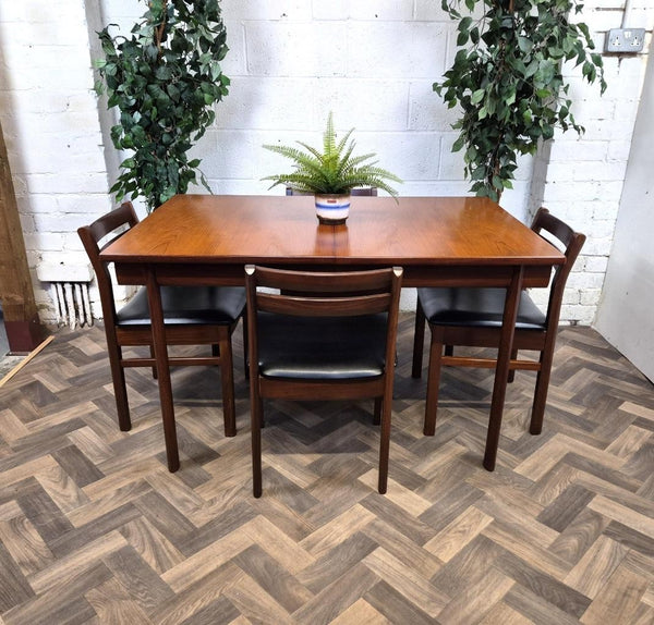 Vintage Mid-Century White & Newton Teak Extending Dining Table & 4 Chairs Set