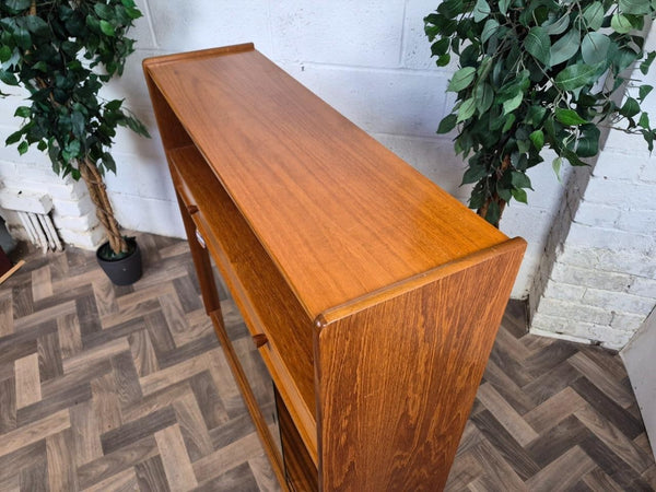 Vintage Nathan Teak & Glass Slim Bookcase Cabinet Mid-Century
