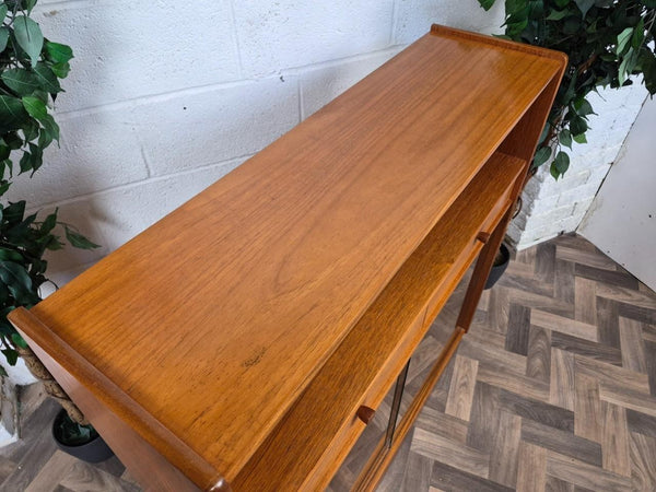 Vintage Nathan Teak & Glass Slim Bookcase Cabinet Mid-Century