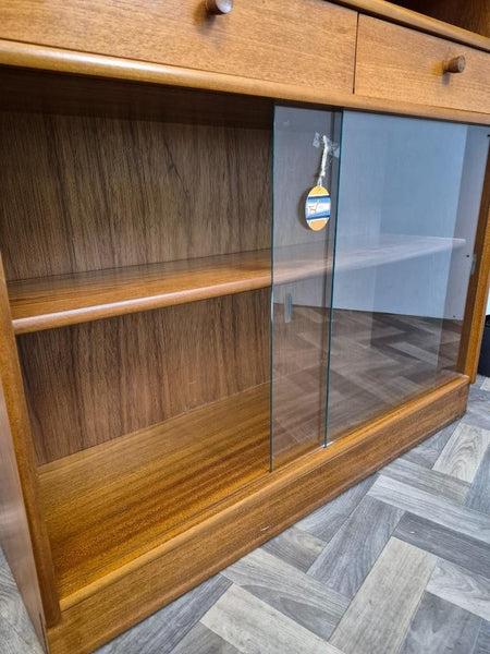 Vintage Nathan Teak & Glass Slim Bookcase Cabinet Mid-Century