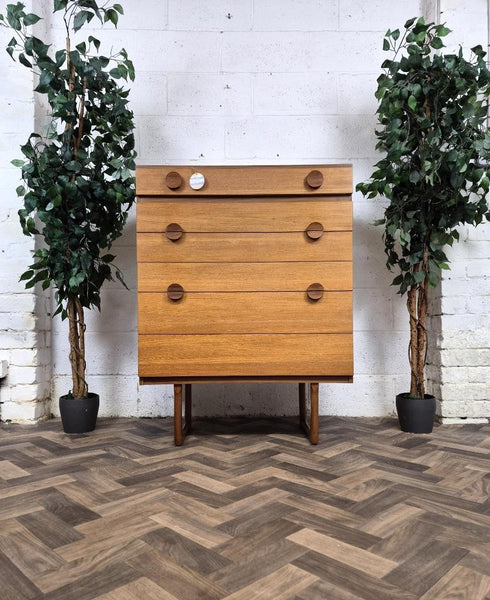 Vintage Mid-Century Teak Tallboy Chest Of 6 Drawers Scandi Danish Retro MCM