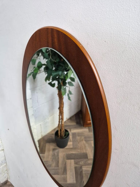 Vintage Mid-Century Oval Teak Frame Mirror Scandi Retro