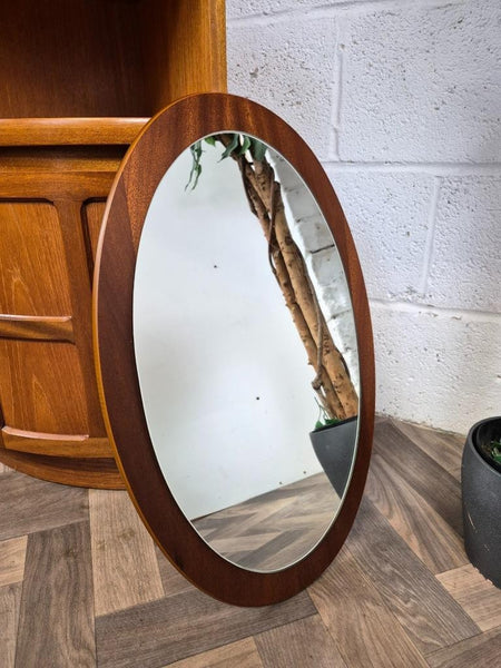 Vintage Mid-Century Oval Teak Frame Mirror Scandi Retro