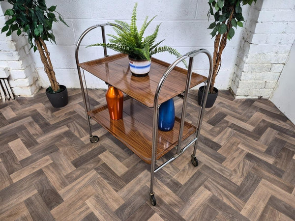 Vintage 60's Walnut Formica Tea Trolley Hostess Drinks Cocktail Bar Retro Atomic