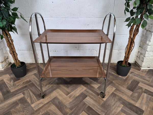 Vintage 60's Walnut Formica Tea Trolley Hostess Drinks Cocktail Bar Retro Atomic