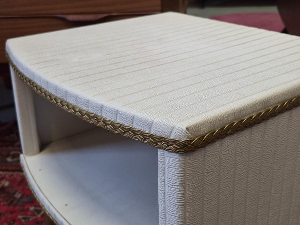 Pair Of Vintage Mid-Century White Vinyl & Gold Bedside Tables Retro MCM 60's