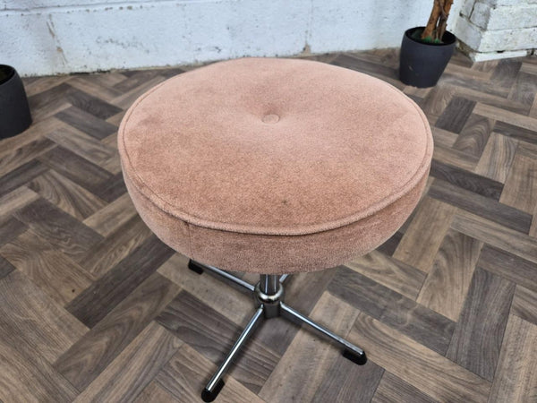 Vintage Mid-Century Chrome & Dusky Pink Round Dressing Table Stool Retro 60's