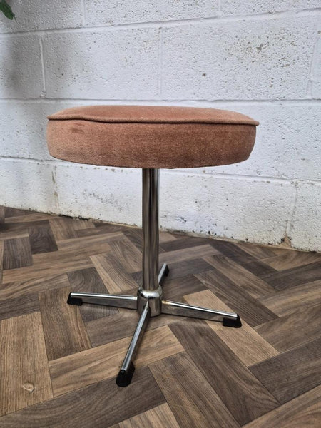 Vintage Mid-Century Chrome & Dusky Pink Round Dressing Table Stool Retro 60's
