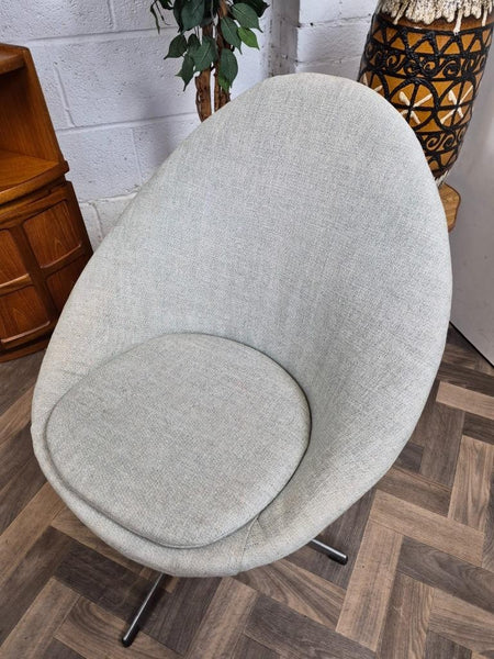 Vintage Mid-Century Chrome & Grey Tub Mini Egg Swivel Chair Retro Scandi MCM