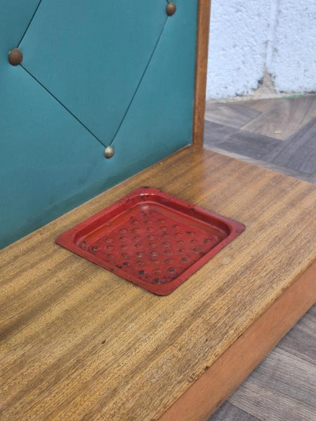 Vintage 60's Teak & Teal Vinyl Hall Stand Mirror Mid-Century Danish Scandi Retro
