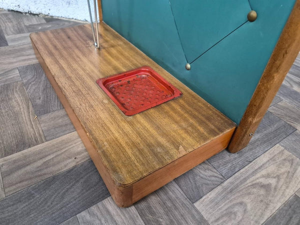 Vintage 60's Teak & Teal Vinyl Hall Stand Mirror Mid-Century Danish Scandi Retro